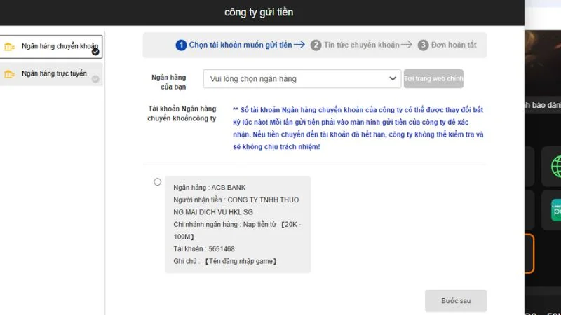 Giao dịch nạp mới lạ qua tài khoản công ty